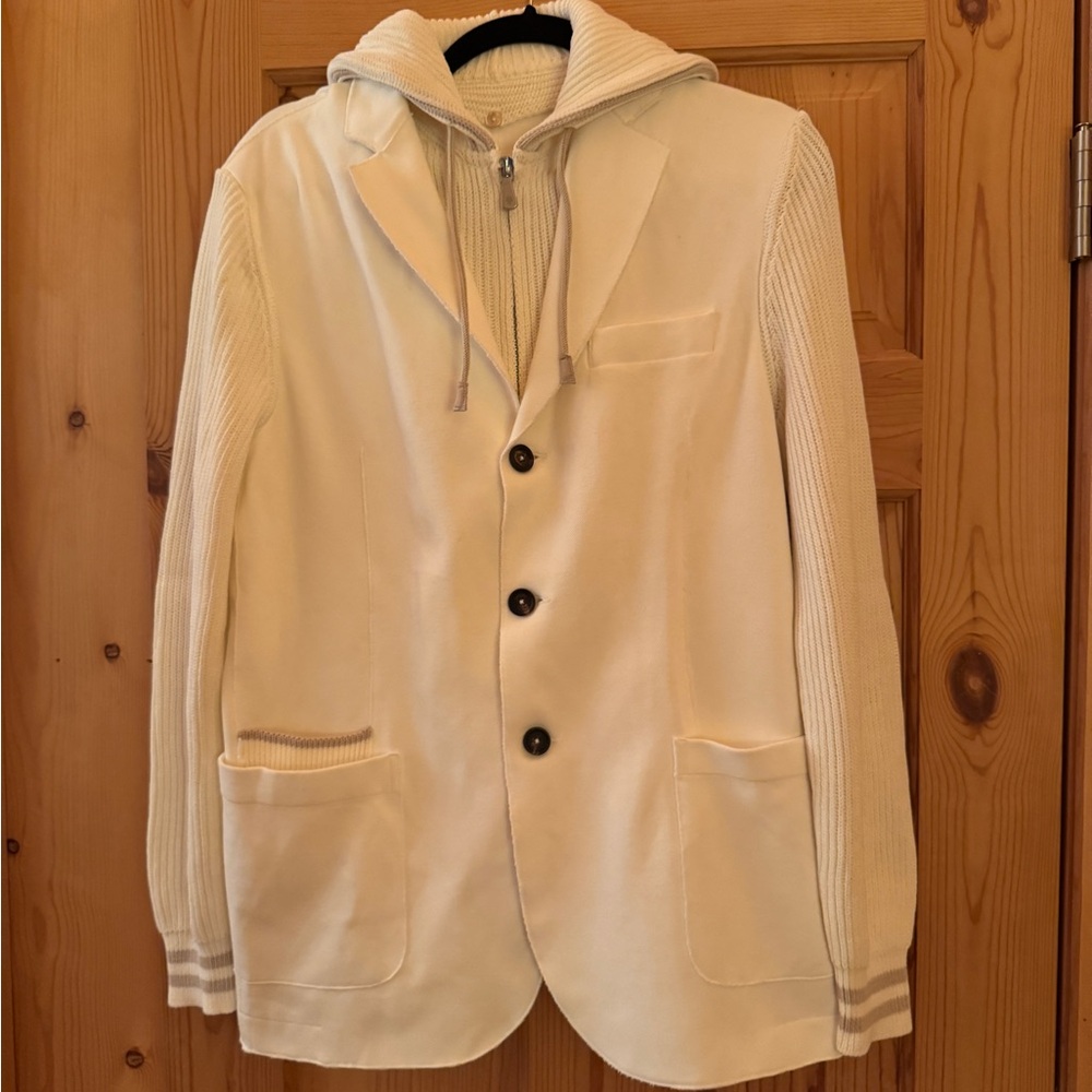 Eleventy Cream Blazer with Removable Hoodie Bib
